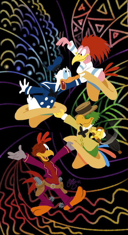 Three Cartoon Birds Dancing