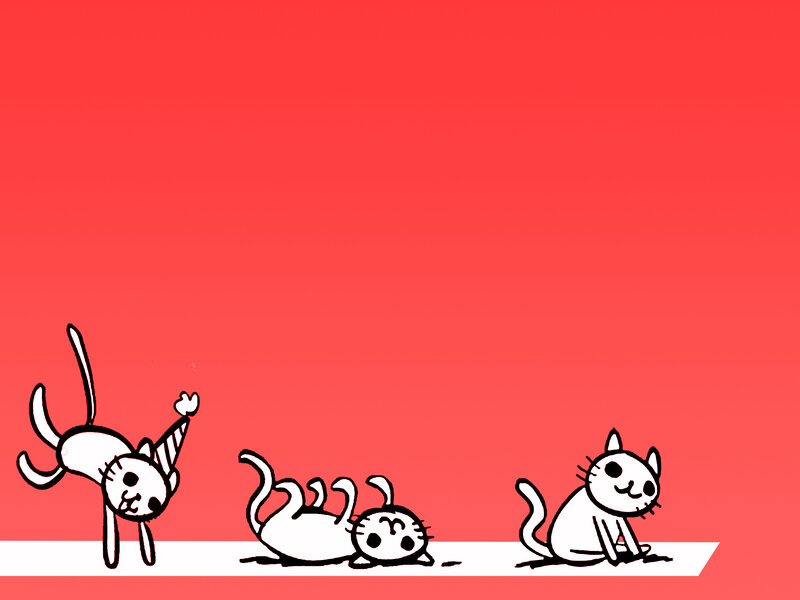 Three Cartoon Cats — Red