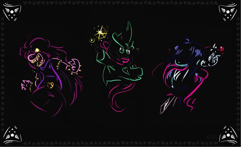 Three Cartoon Characters — Black, Dark