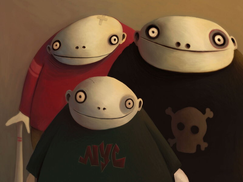 Three Cartoon Characters — Green, Creepy