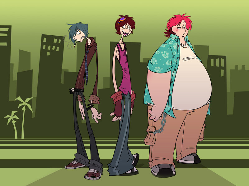Three Cartoon Characters — Green, Neutral
