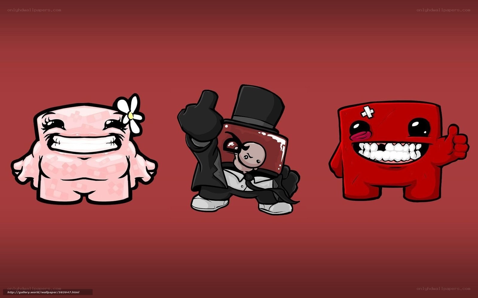 Three cartoon characters on red