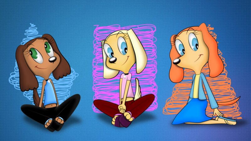 Three Cartoon Dogs Sitting