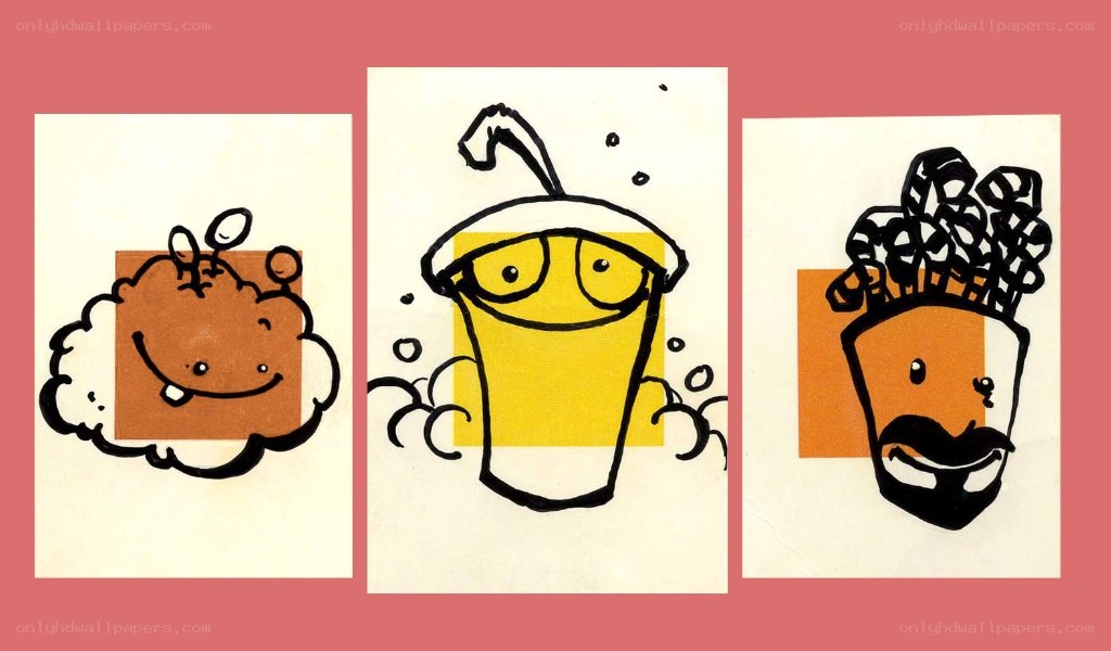 Three cartoon food characters