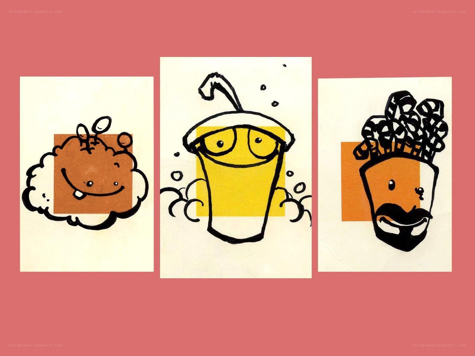 three cartoon food characters