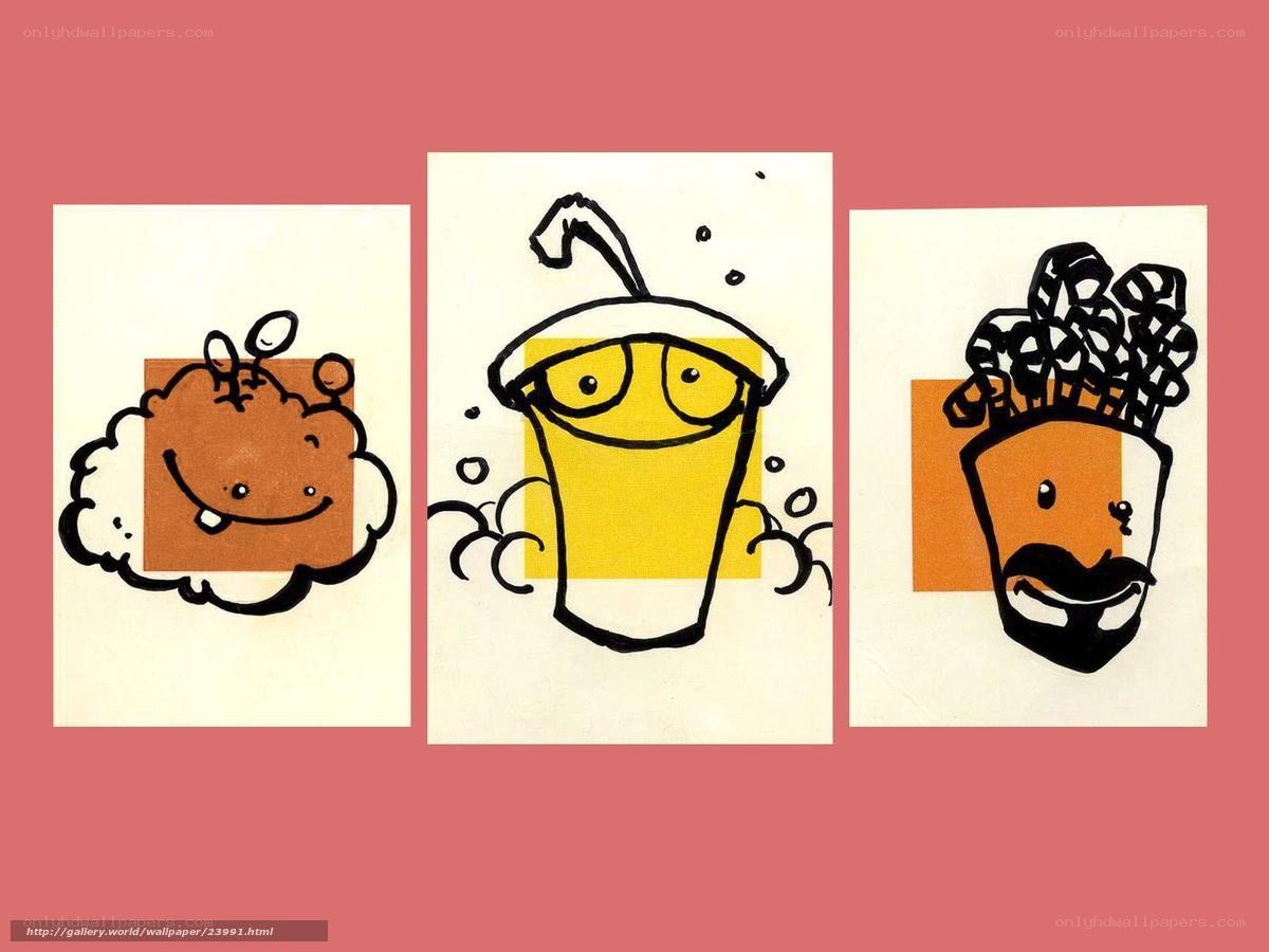 Three cartoon food characters