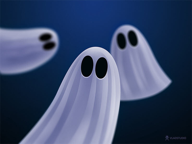 three cartoon ghosts floating