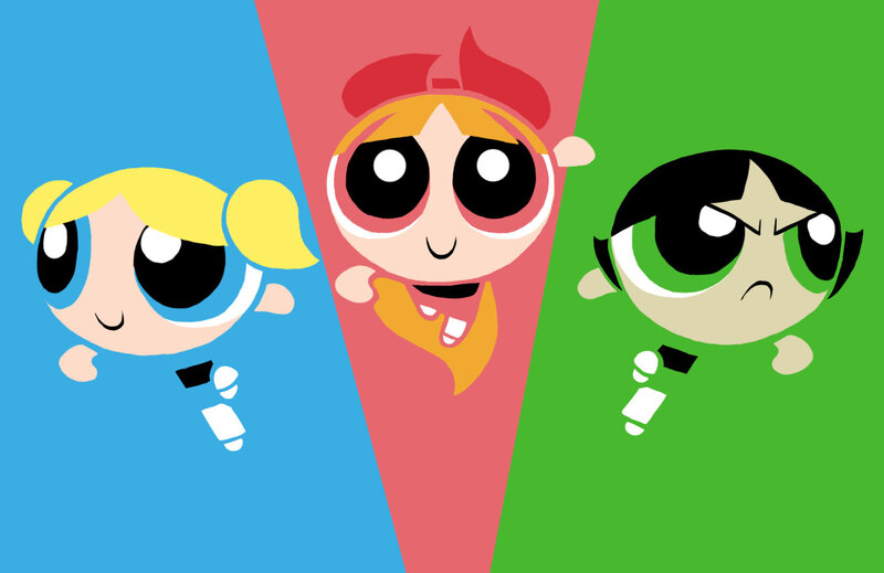 Three Cartoon Girls Flying