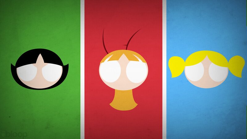 Three Cartoon Girls — Green, Colorful