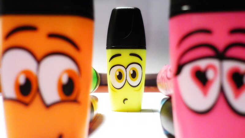 Three Cartoon Highlighters — Yellow, Playful, Photograph