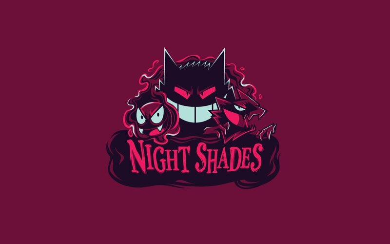 Three Cartoon Monsters — Maroon, Dark, Night, Digital Art