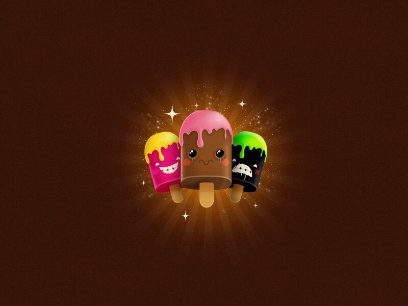 Three Cartoon Popsicles — Brown