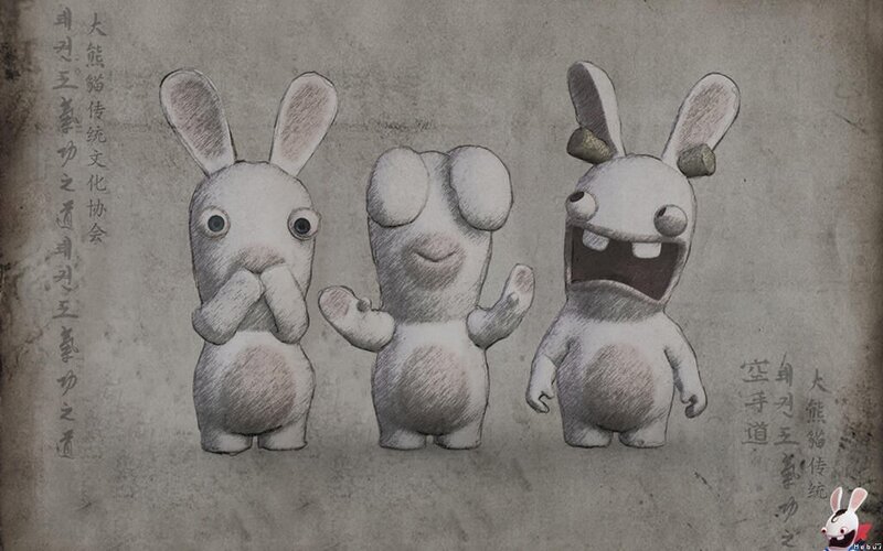 Three Cartoon Rabbits — Gray