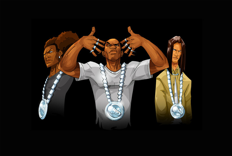 three cartoon rappers with chains