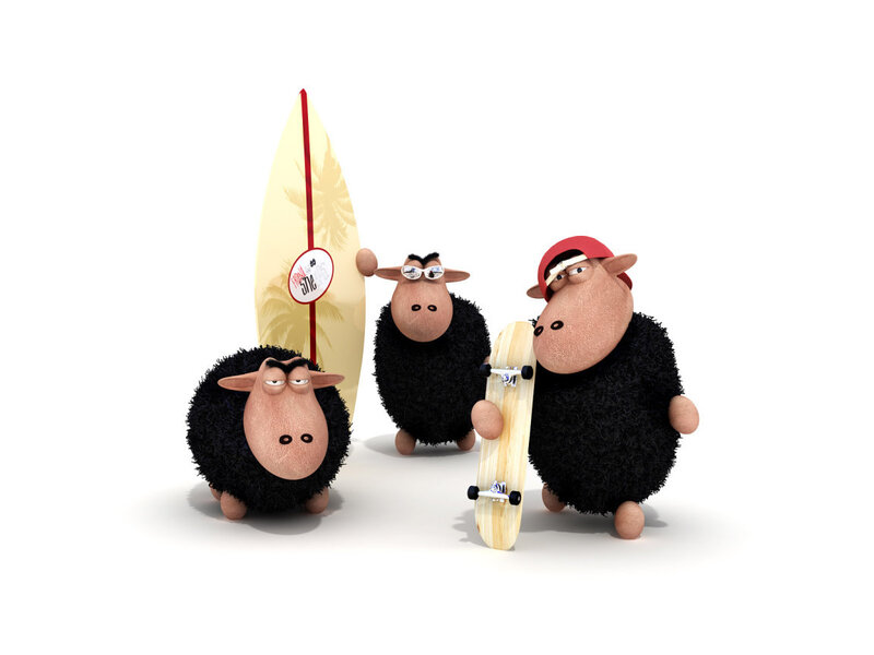 Three Cartoon Sheep — Black, Playful