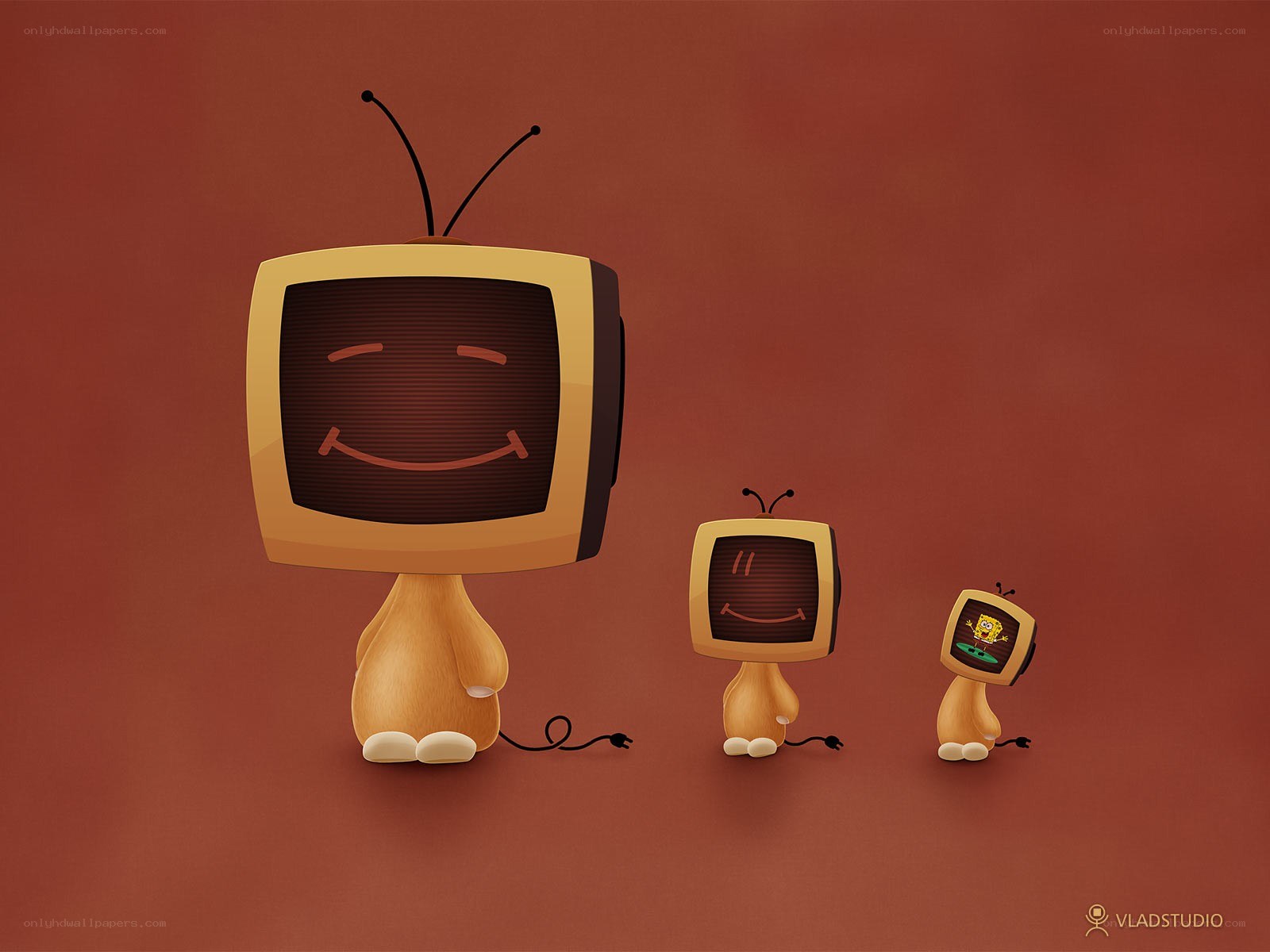 three cartoon TVs with smiles