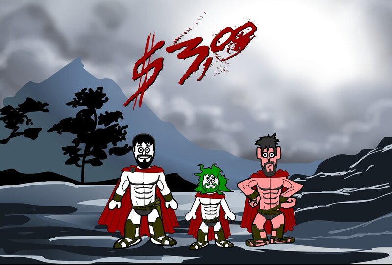 Three Cartoon Warriors — Gray
