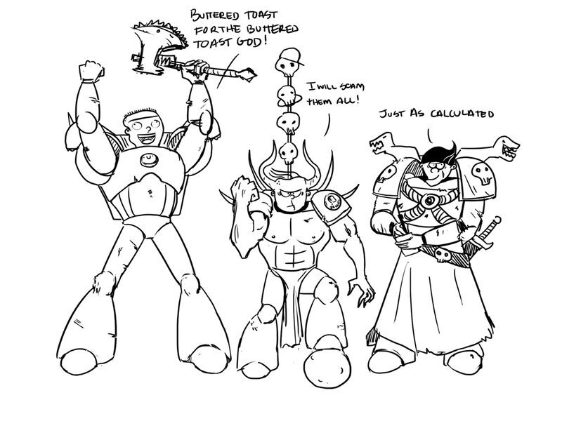 Three cartoon warriors