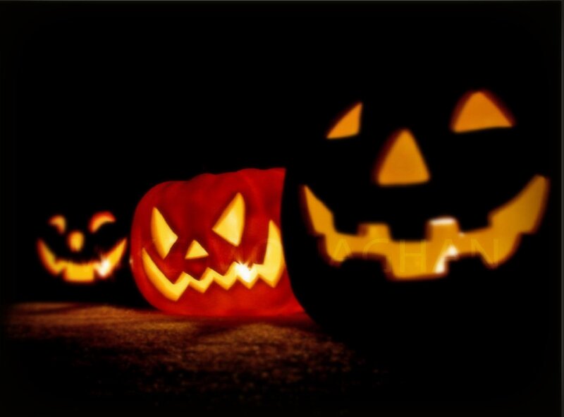 Three Carved Pumpkins — Black