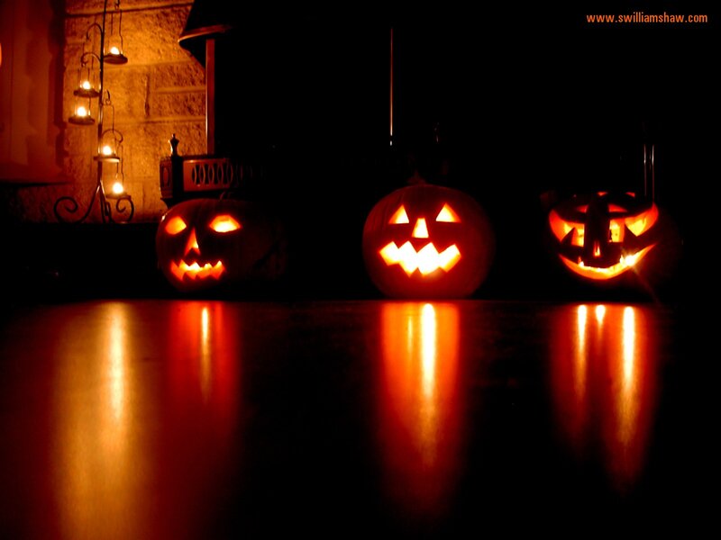 Three Carved Pumpkins — Orange, Dark