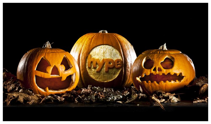 Three Carved Pumpkins — Orange, Spooky, Night, Photograph, Leaves