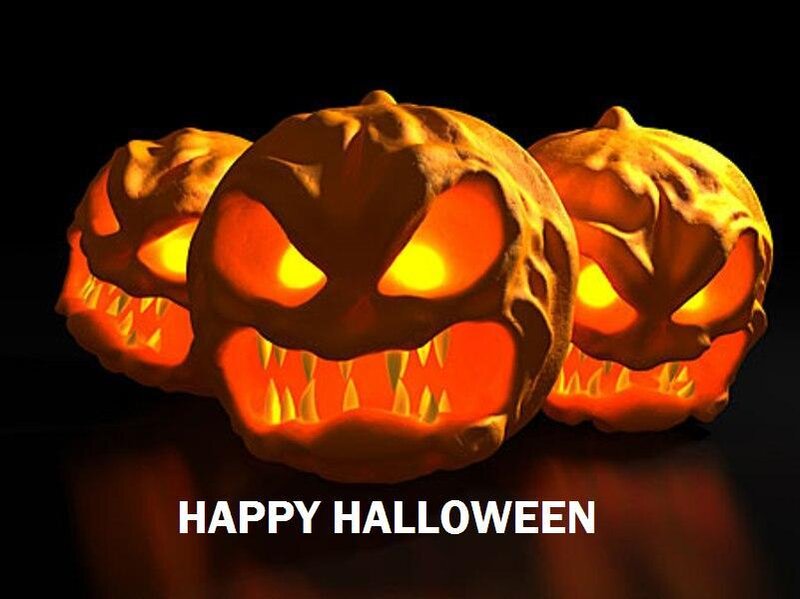 Three Carved Pumpkins — Orange, Spooky