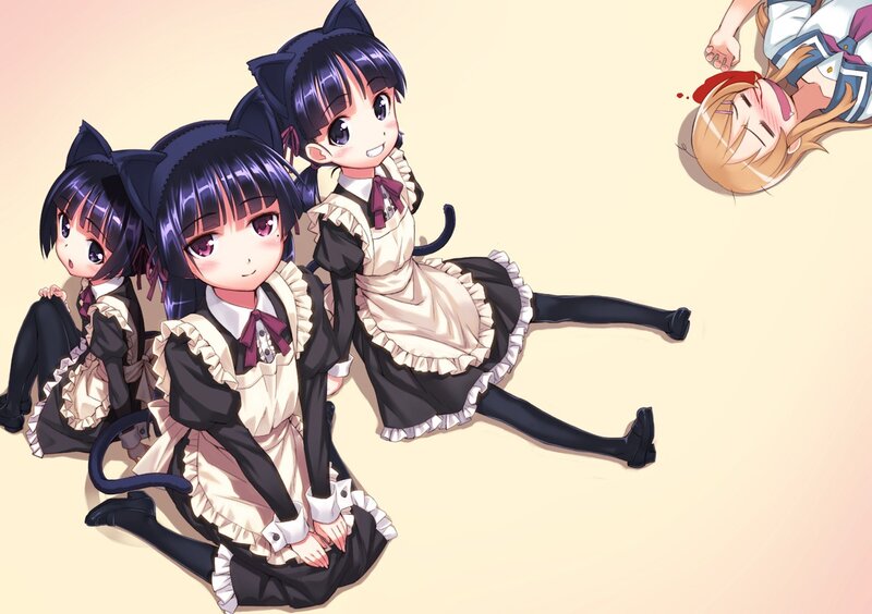 Three Cat-eared Girls — Beige, Dramatic