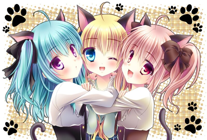 Three Cat-eared Girls — Blue
