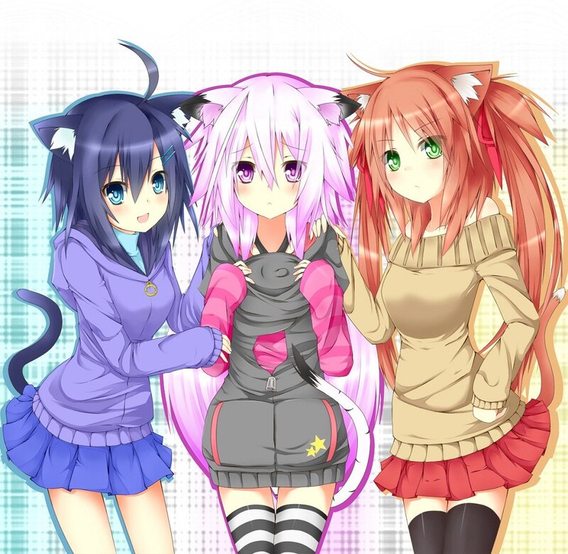 Three Cat-eared Girls — Purple