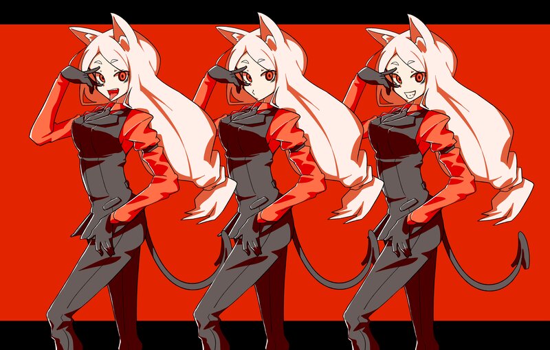 Three Cat-eared Girls — Red, Dramatic