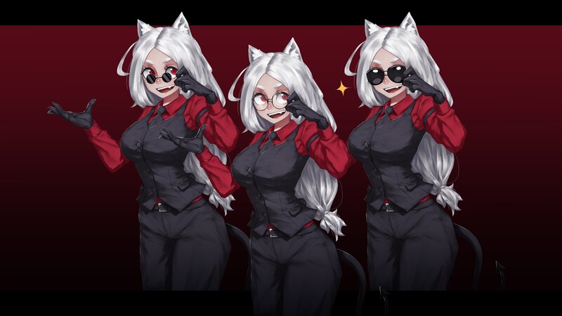 Three Cat-eared Girls — Red, Playful