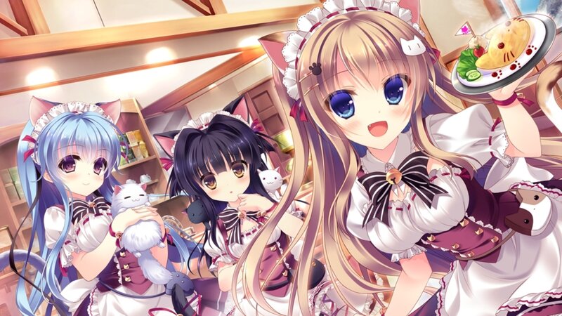 Three Cat-eared Girls — White