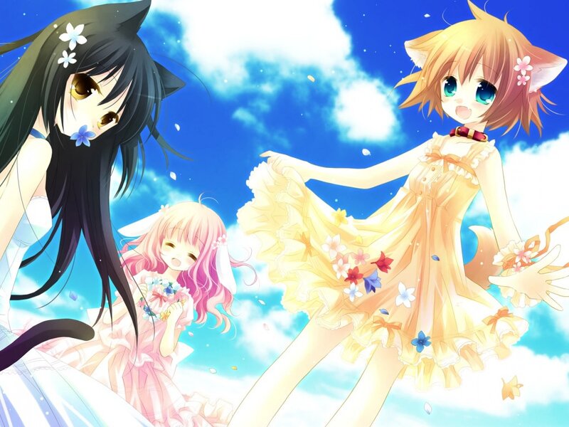 Three Cat Girls in Dresses