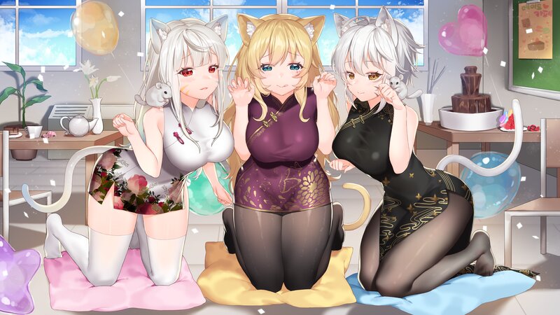 Three Cat Girls in Room