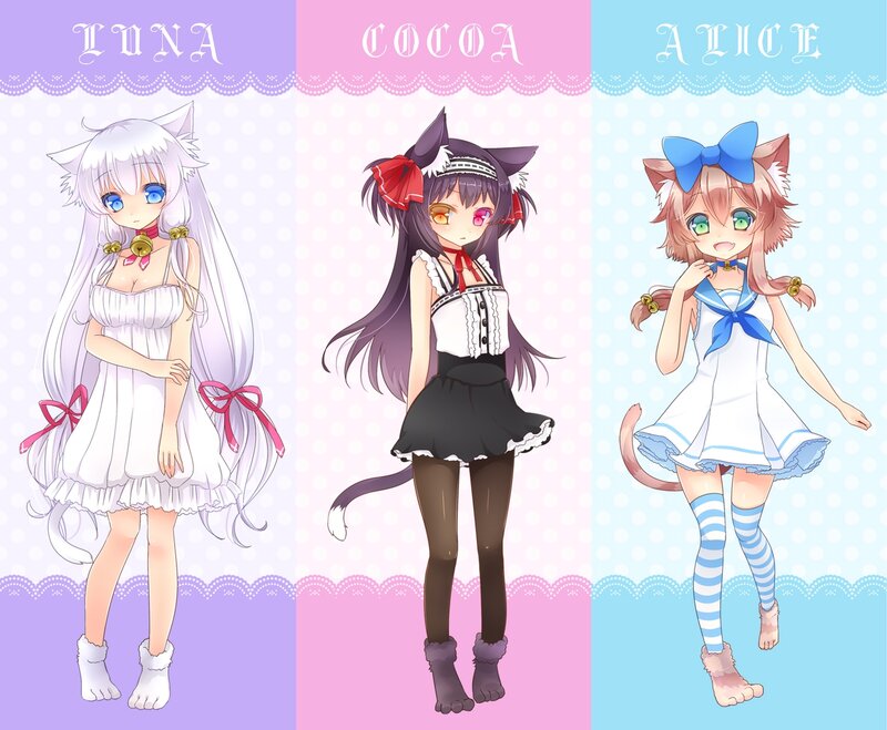 Three Cat Girls — Purple