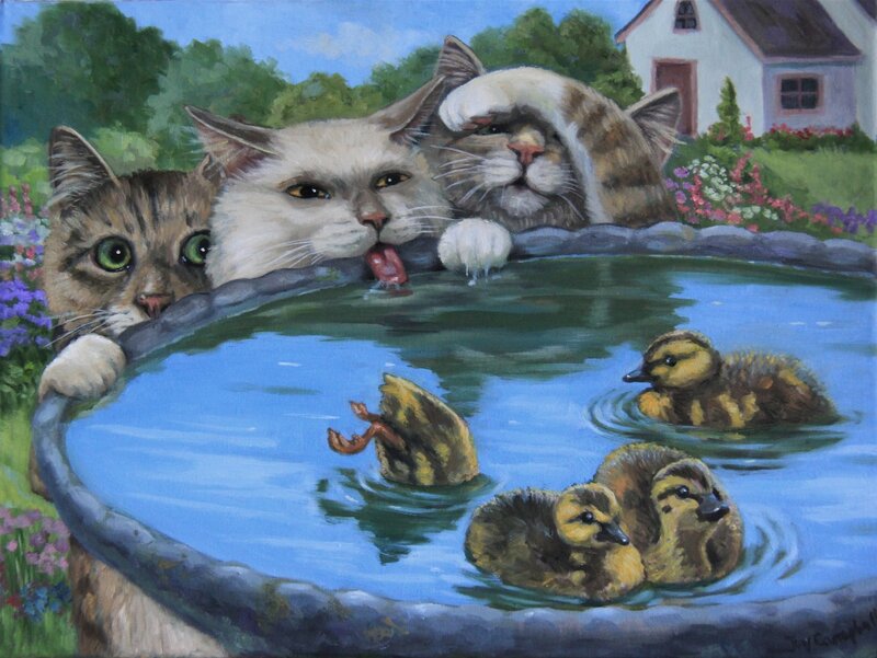 Three Cats Drinking Water