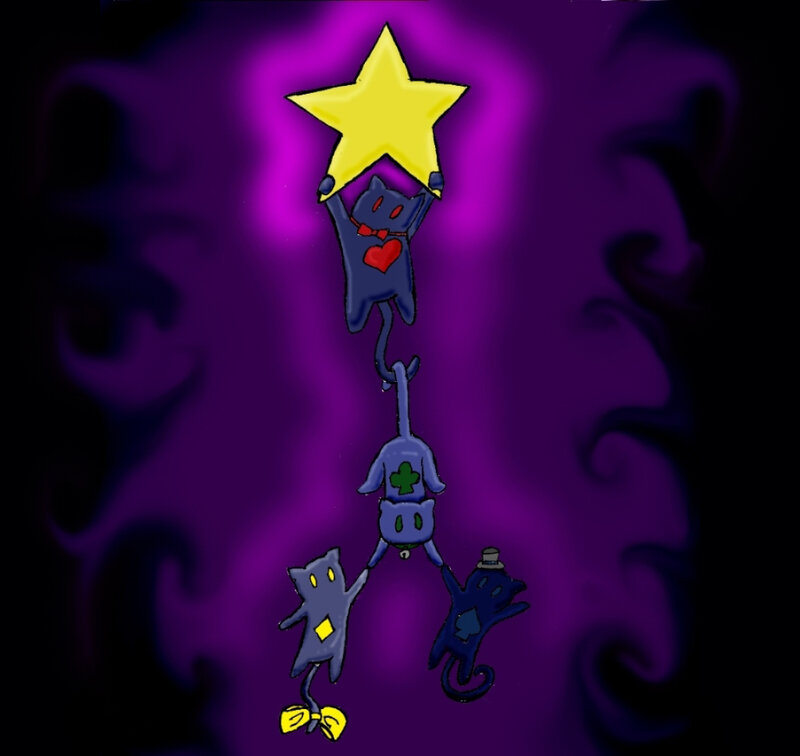 Three Cats Holding a Star