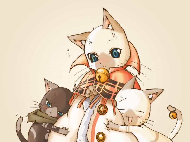 Three Cats Hugging — White