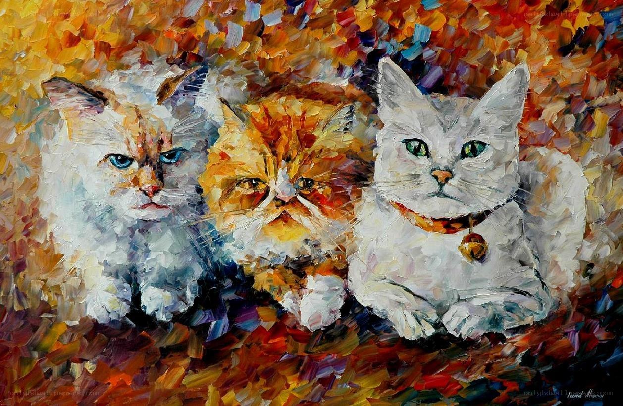 Three cats in a painting