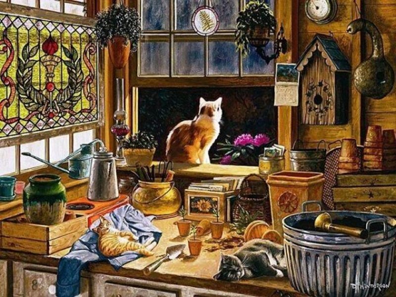 Three Cats in a Workshop