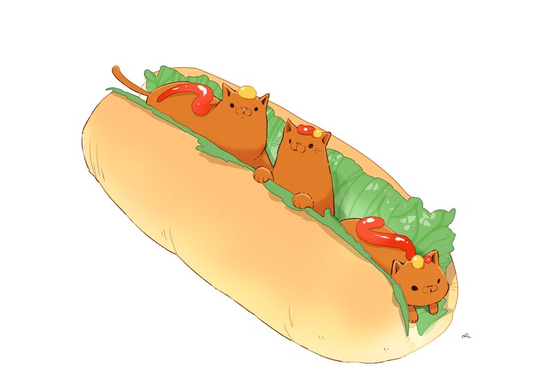 Three Cats in Hot Dog