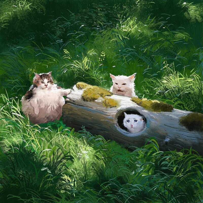 Three Cats in Log