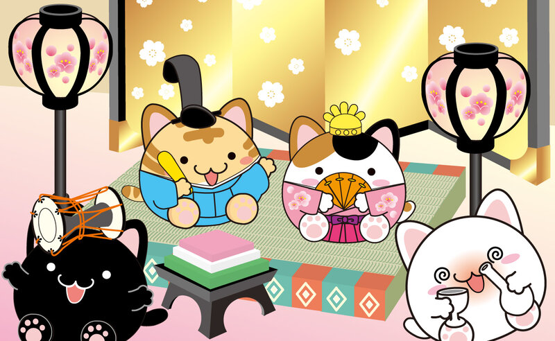 Three Cats in Traditional Attire