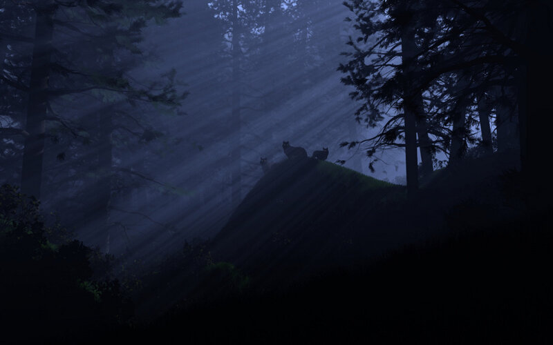 Three Cats on a Hill — Blue