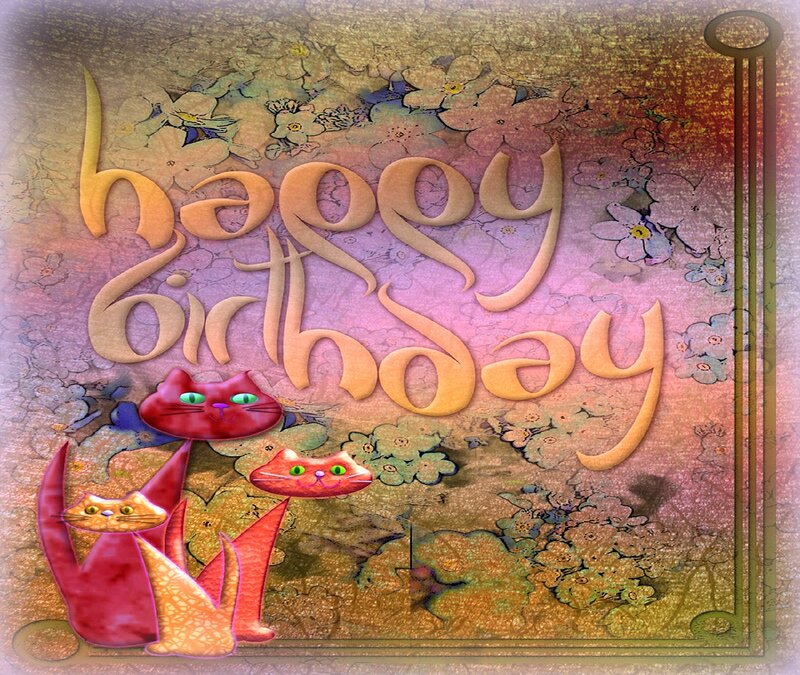 Three Cats on Floral Background