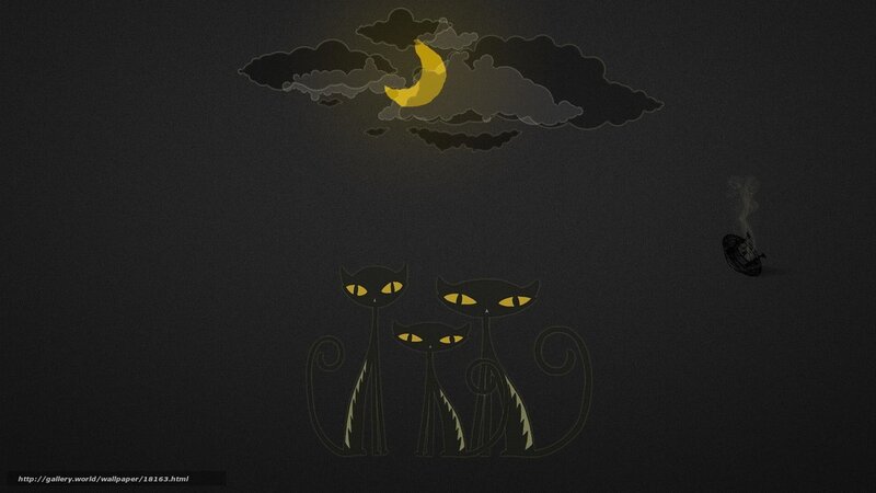 Three cats under the moon