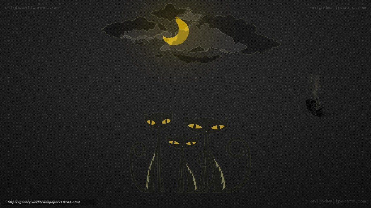 Three cats under the moon