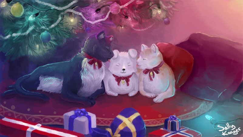 Three Cats under Tree