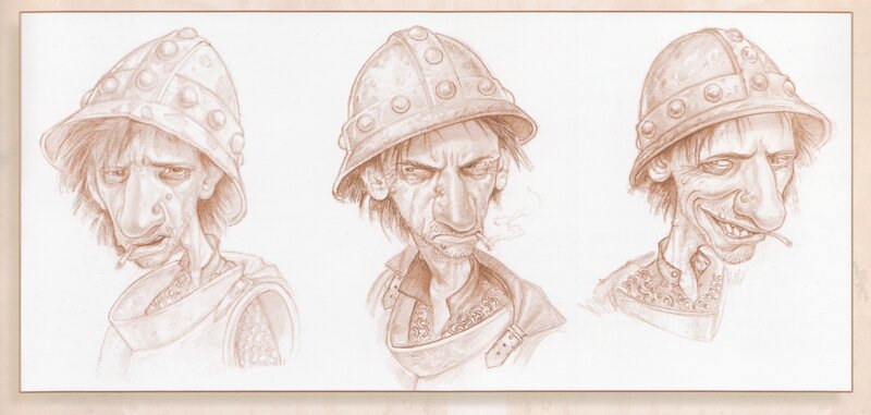 Three character sketches in armor