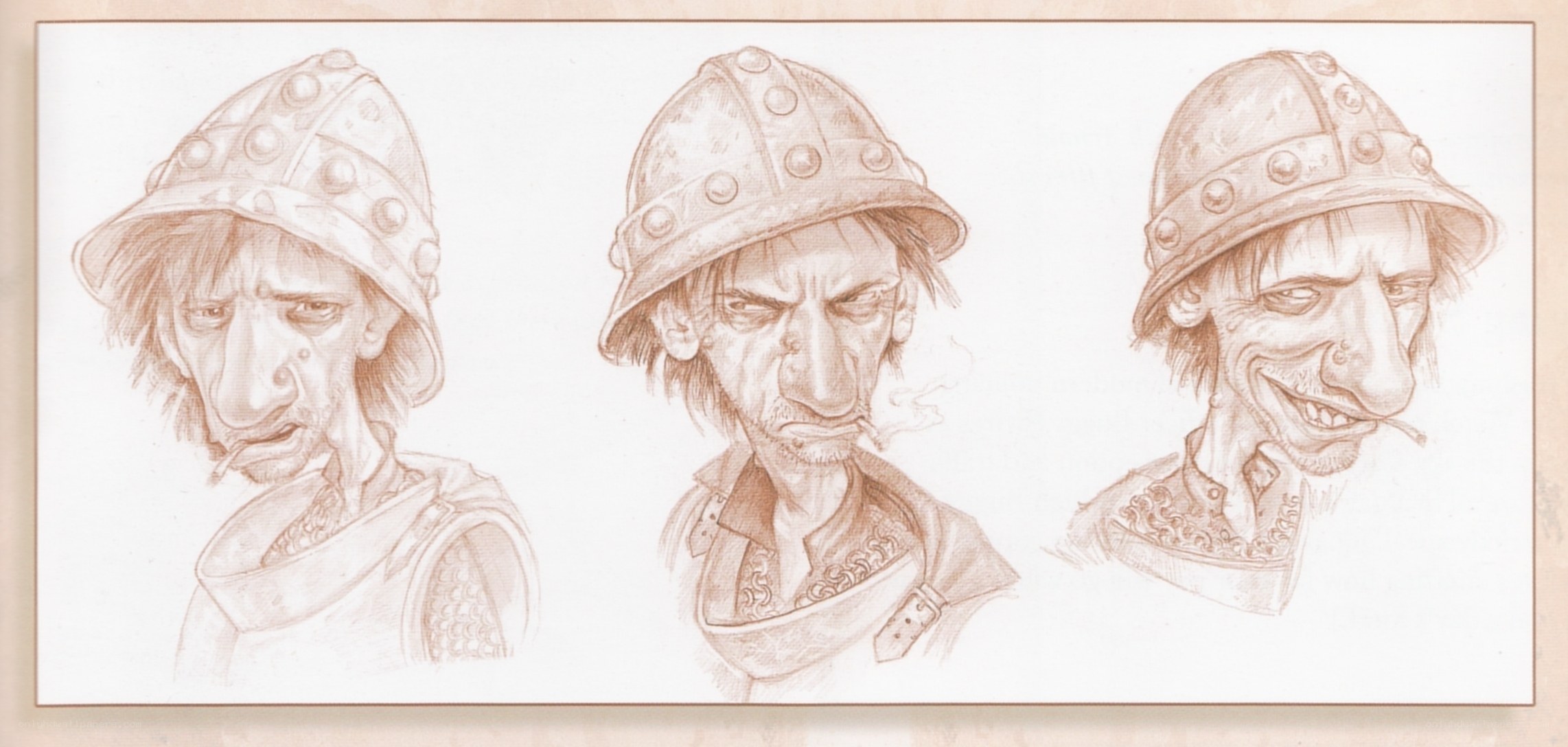 Three character sketches in armor